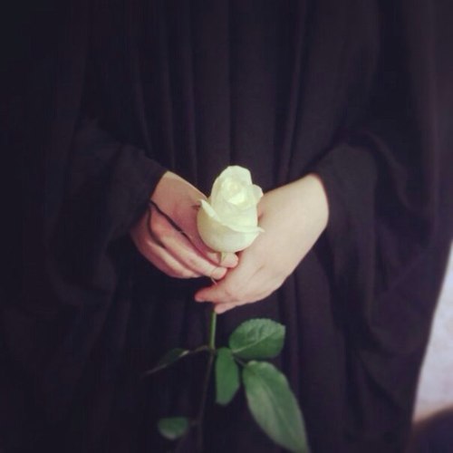 فتاة جميلة بيدها وردة بيضاء