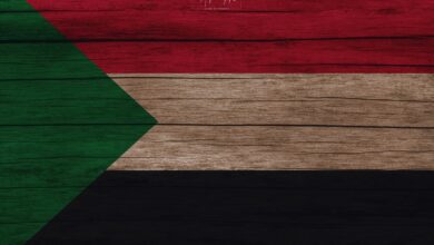 علم السودان مرسوم على لوح خشب.